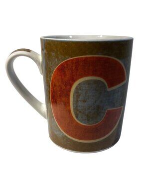 Pier 1 Mug Porcelain With Red Letter C On Yellow Distressed Design Large 4.25"